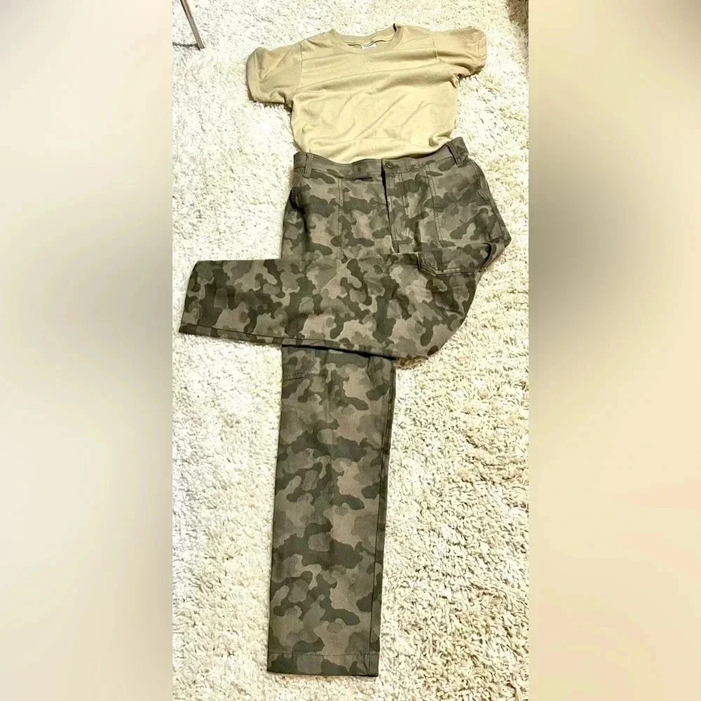 Gently Used REIMAGINED BY J CREW Camouflage Pants & T-Shirt, Size 27 and XS